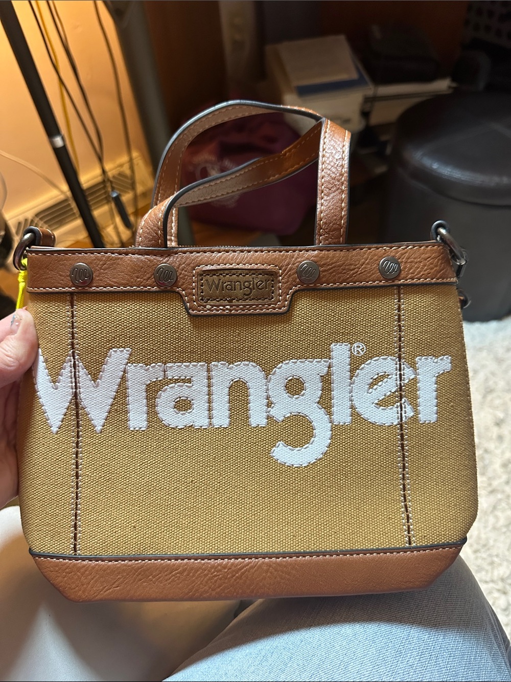 Wrangler tan and brown canvas mini tote